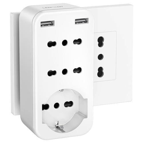 LENCENT Presa Multipla USB, Presa Salvaspazio con 16A, Spina Italiana, Adattator