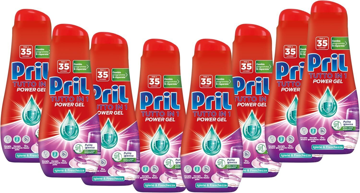 Pril Gel All In One Limone & Lime, Detersivo Lavastoviglie Liquido Multi-Azione