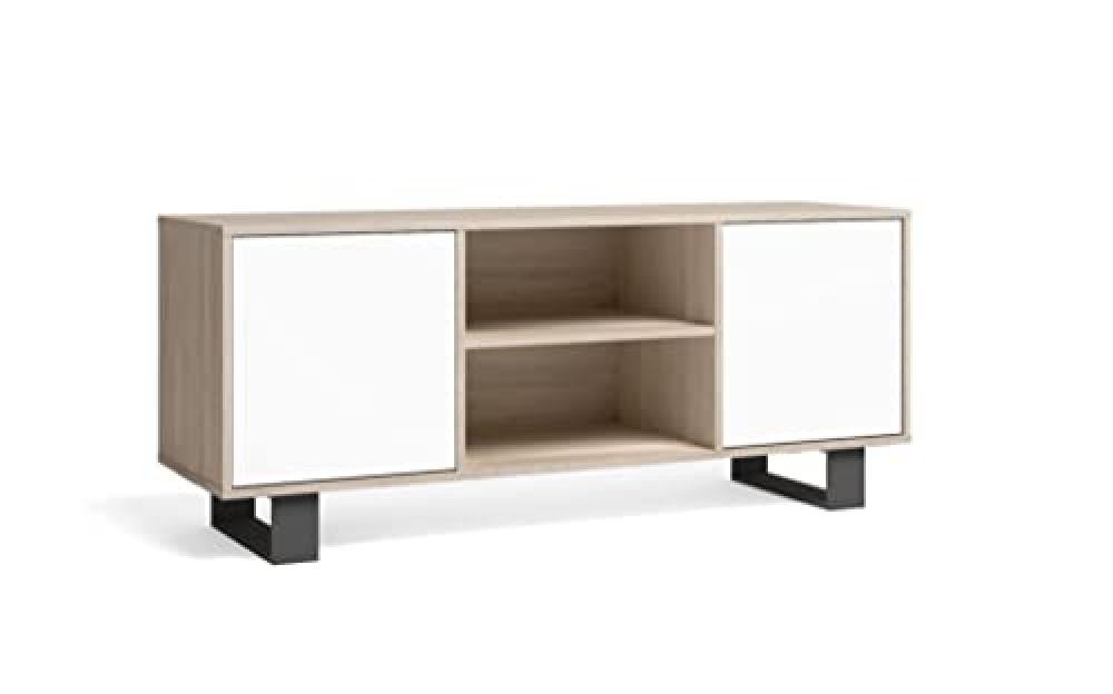 (TG. 140x40x57cm) Skraut Home TV-140 Wind Roble-Blanco Tall Mobile TV per Soggio