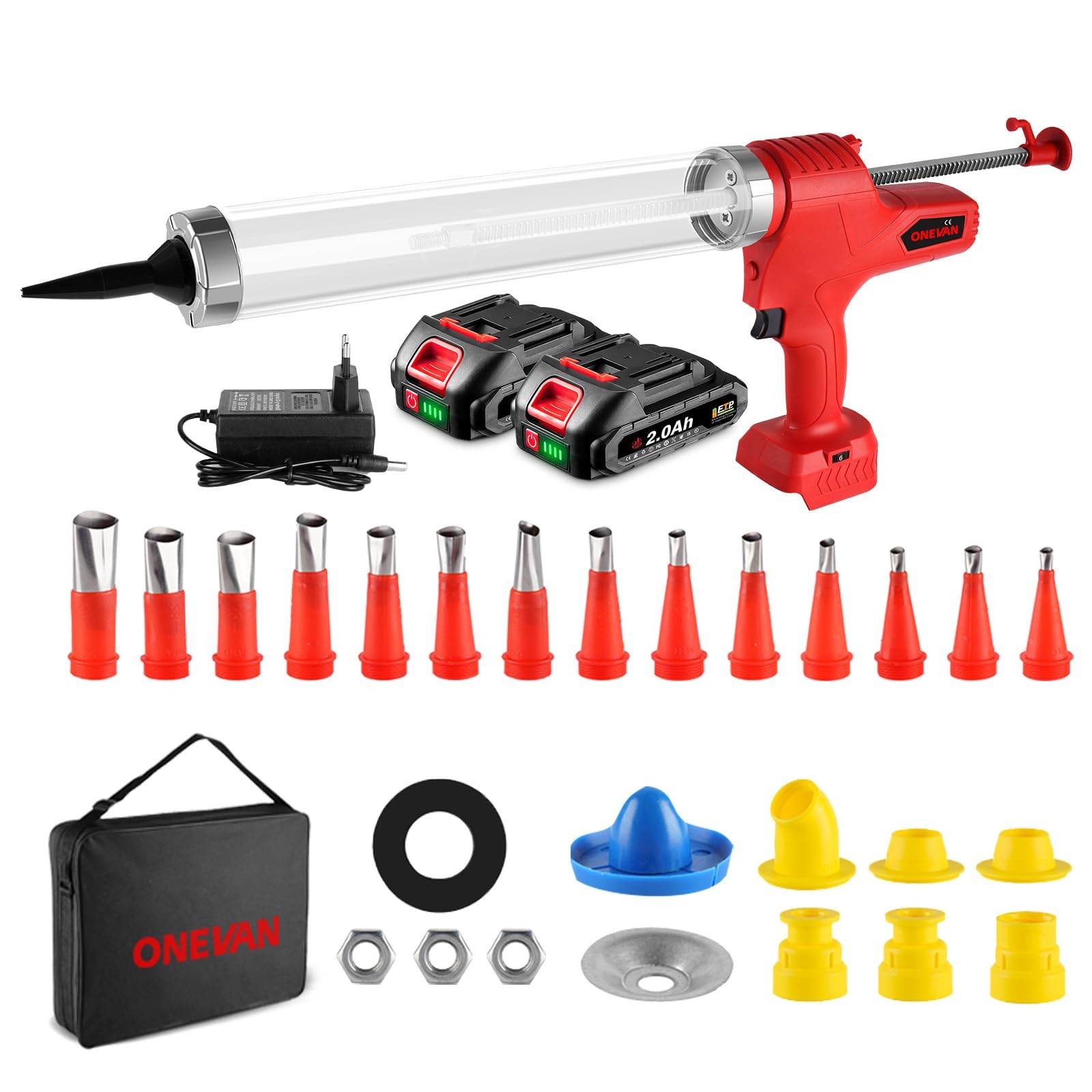 ONEVAN pistola silicone a batteria, 5000N pistola a cartuccia con 2 (Z1s)