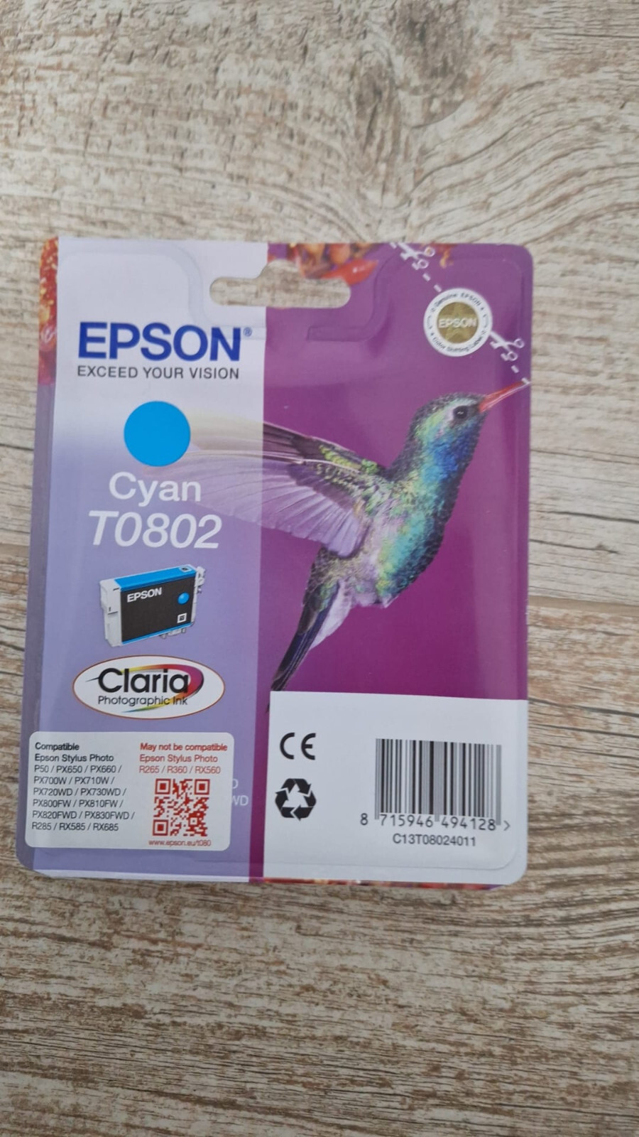 c13t08024011 Epson T0802 Cyan Stylus Photo P50 PX660  ORIGINALE