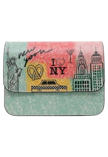 DOGO Femme Cuir Vegan Turquoise Sac à main - New York Motif (Q5j)