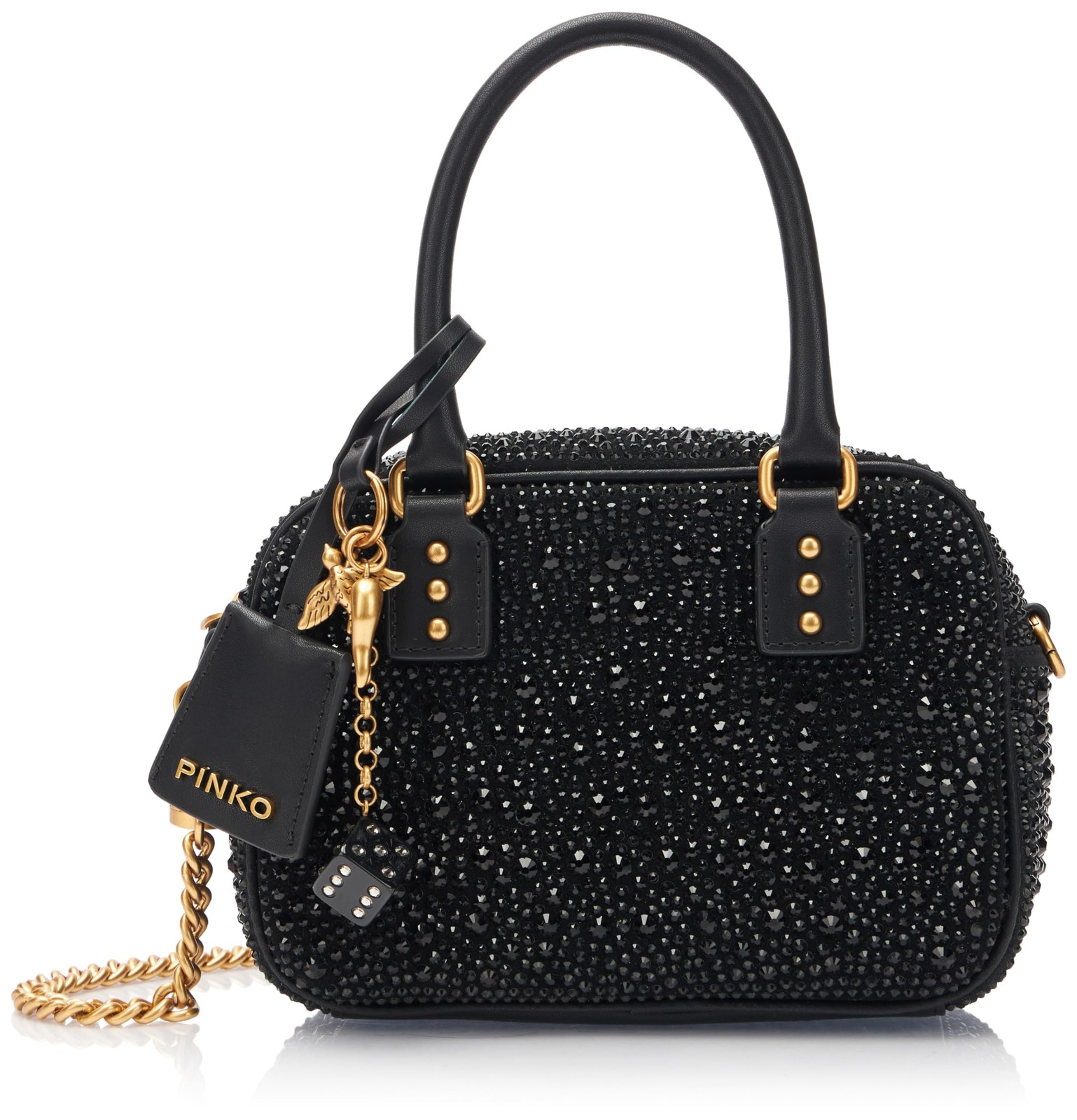 Pinko Bowling Bag Mini Crosta Full Strass + VITELLO Seta, Borsa Donna, (m5J)