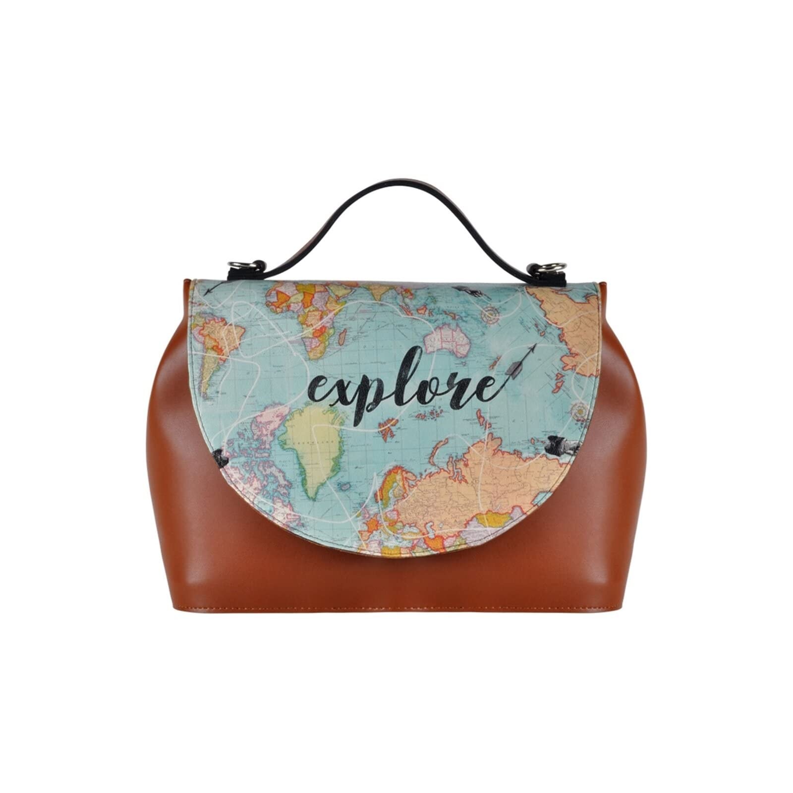 DOGO Femme Cuir Vegan Brun Fait Main et Mode Sac à Main - Explore Motif (B1a)