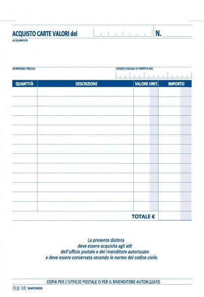 Blocco acquisto valori bollati 21,5x14,8 cm - Flex 1649C - 50x2 copie