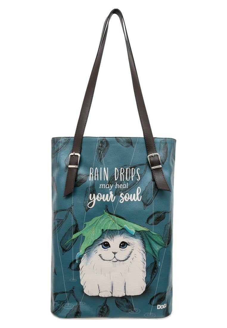 DOGO Femme Cuir Vegan Bleu Fait Main et Mode Sac d'épaule - Rain Drops (U1W)
