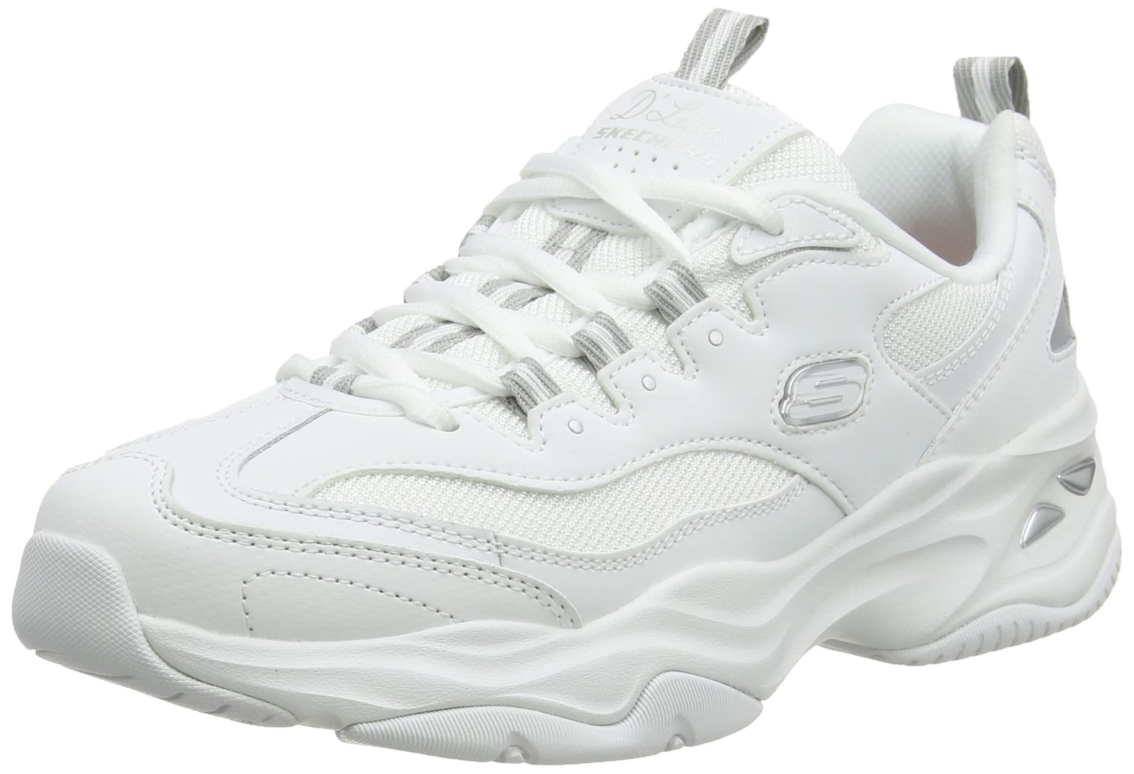 Skechers D'lites 4.0 Fresh Diva, Sneaker Donna, White Leather Mesh Gray (X8t)
