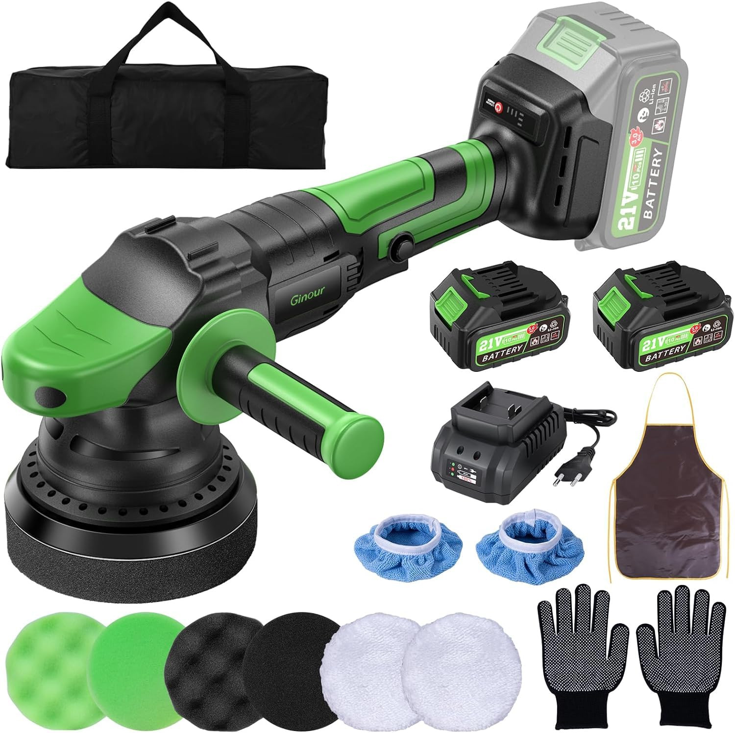 Ginour Lucidatrice Auto a Batteria 21V con 2 Batterie da 3Ah, 900W Motore (d4i)
