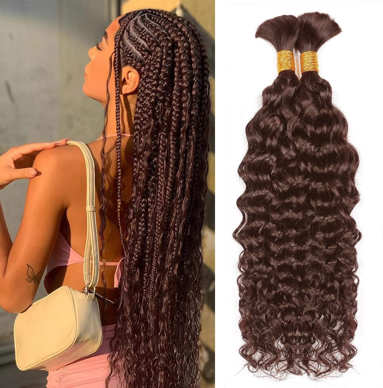 DaiMer Human Braiding Hair Braiding Hair 2 Bundles/Pack 100g Water Wave (y2A)