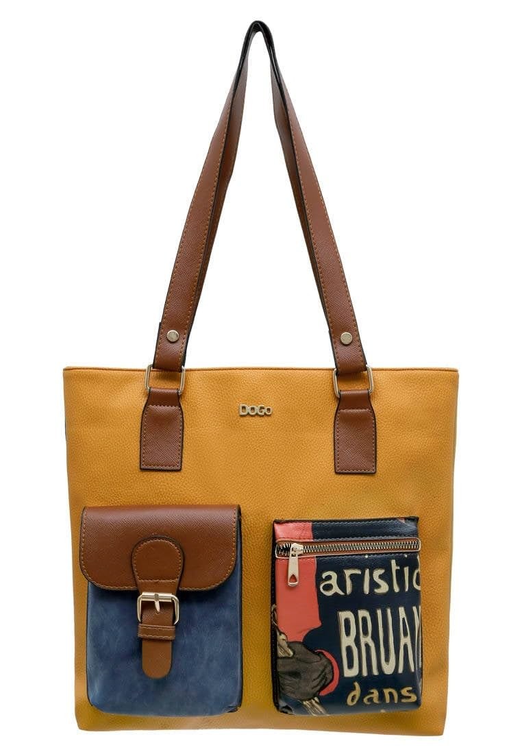 DOGO Femme Cuir Vegan Noir Sac d'épaule - Ambassadeurs Motif (T7F)