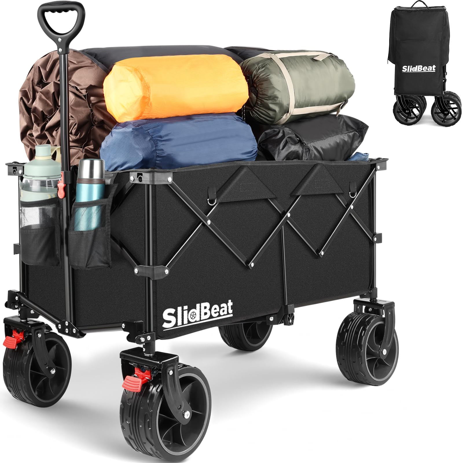 Carrello da Giardino Pieghevole 220L, Carrello Spiaggia con Ruote Grandi, (b0T)