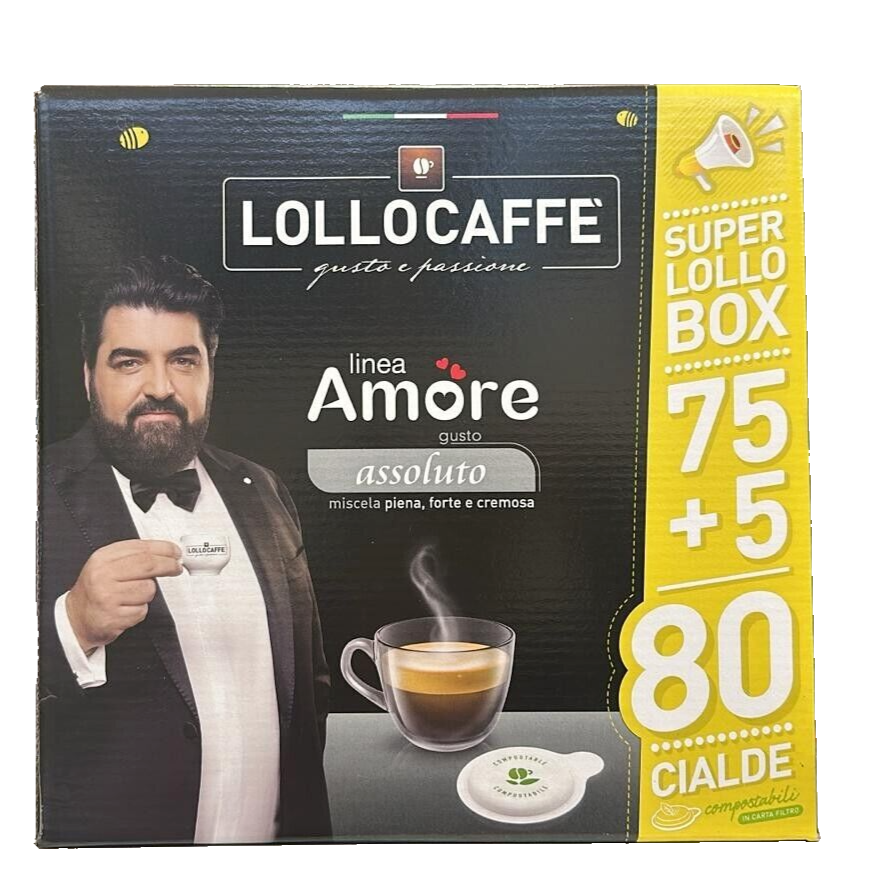 LOLLO CAFFE' 160 CIALDE COMPOSTABILI - LINEA AMORE ASSOLUTO - 2 BOX DA 75+5