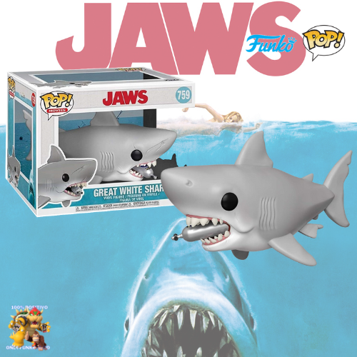 FUNKO POP! MOVIES JAWS LO SQUALO GREAT WHITE SHARK 759 WHIT DIVING TANK NUOVO