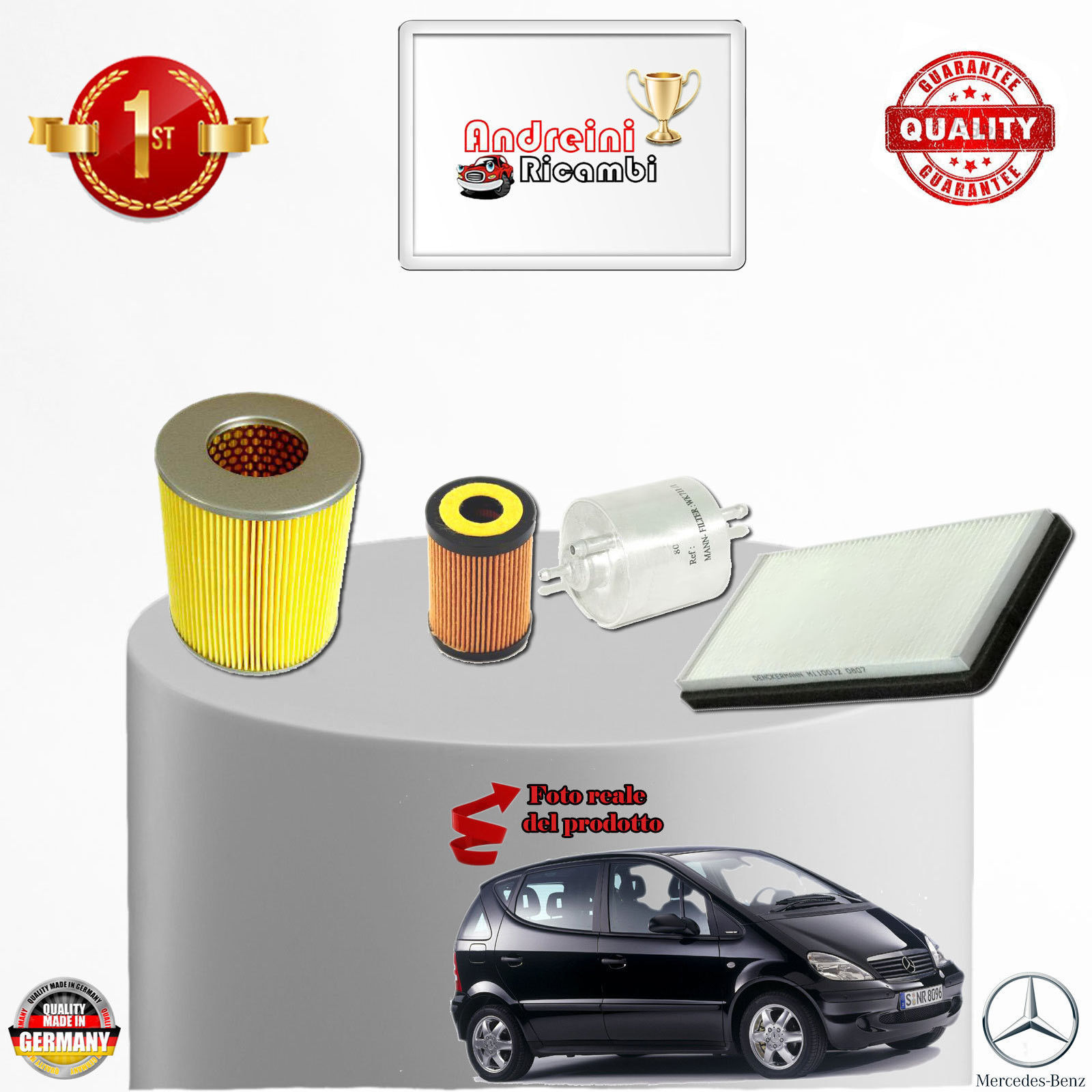 KIT TAGLIANDO 4 FILTRI MERCEDES CLASSE A 140 W168 60KW 82CV DAL 2003 -> 2004