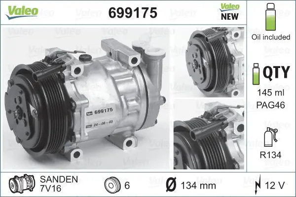Compressore climatizzazione R 134a 699175 VALEO per ALFA ROMEO LANCIA FIAT