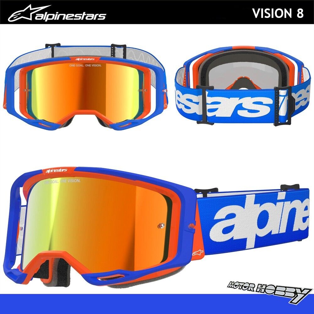 MASCHERA CROSS ENDURO ALPINESTARS VISION 8 WORDMARK BLU ARANCIO LENTE SPECCHIO