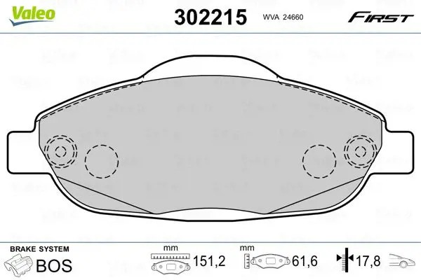 Pastiglie freno Assale anteriore 302215 VALEO per PEUGEOT 308 I 308 SW I 308 CC
