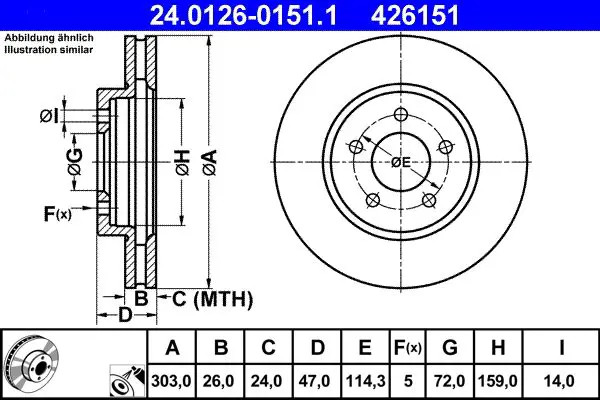 2x Disco freno ventilato 24.0126-0151.1 ATE per FORD MAVERICK