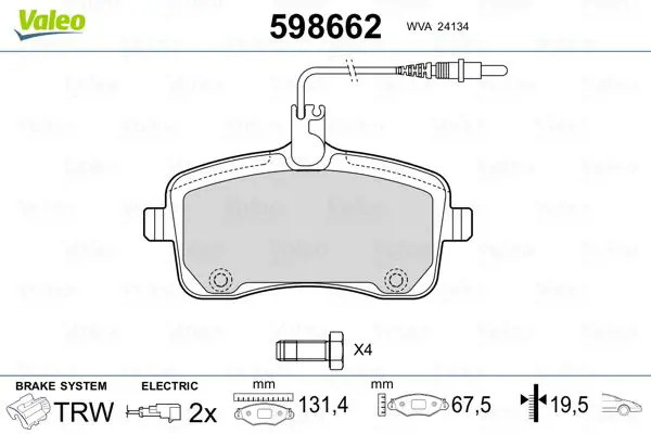 Pastiglie freno Assale anteriore 598662 VALEO per PEUGEOT 407 407 SW 407 Coupé
