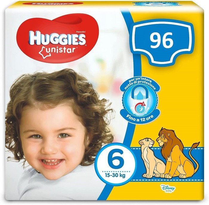Huggies Unistar Pannolini Taglia 6 (15-30 Kg) Pacco Scorta 96 Pannolini (8X12)