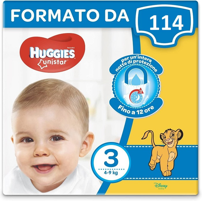 Huggies Pannolini Unistar Taglia 3 (4-9 kg) Pacco Scorta 114 Pannolini (6X19)