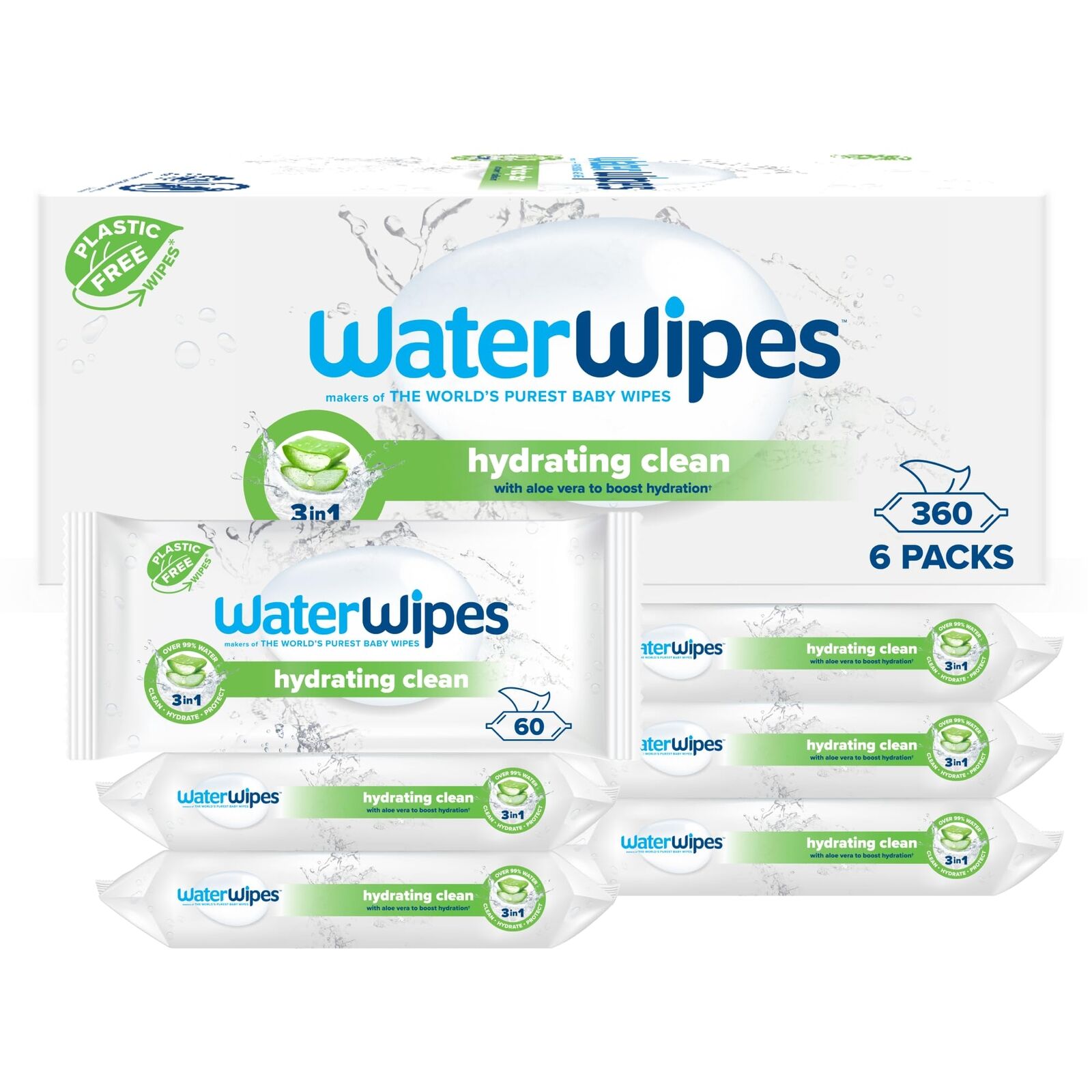 WaterWipes Hydrating Salviette Idratanti per Neonati, 360 Salviette (6 Confezion