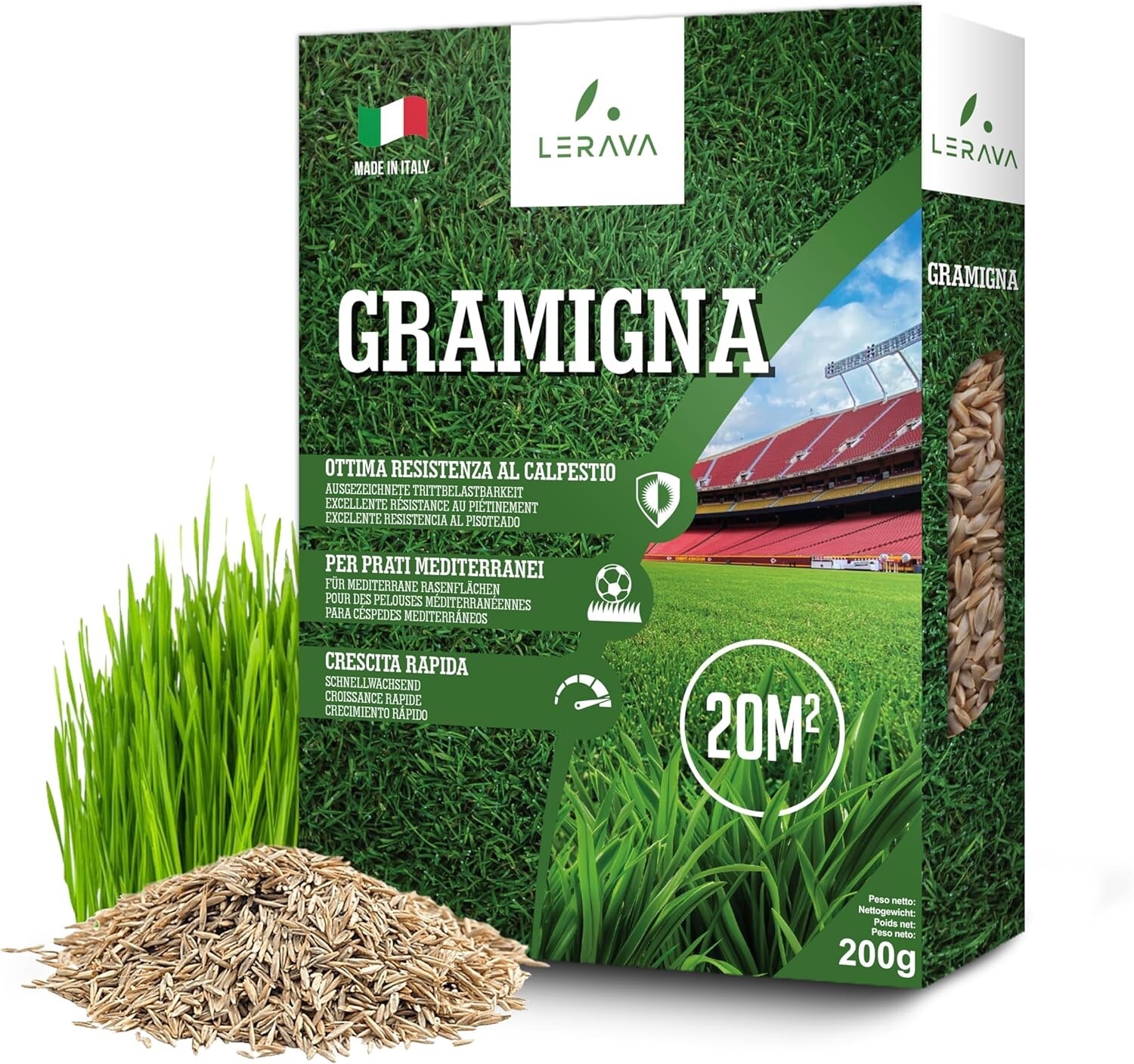 LERAVA® Semi Gramigna per Prato [Calpestabile] - 20m² - semi prato gramignone