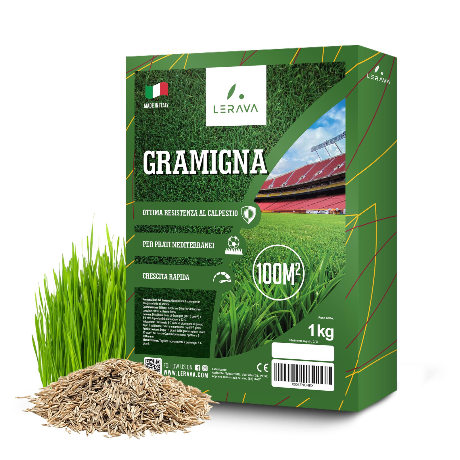 LERAVA® Semi Gramigna per Prato [Calpestabile] - 100m² - semi prato gramignone r