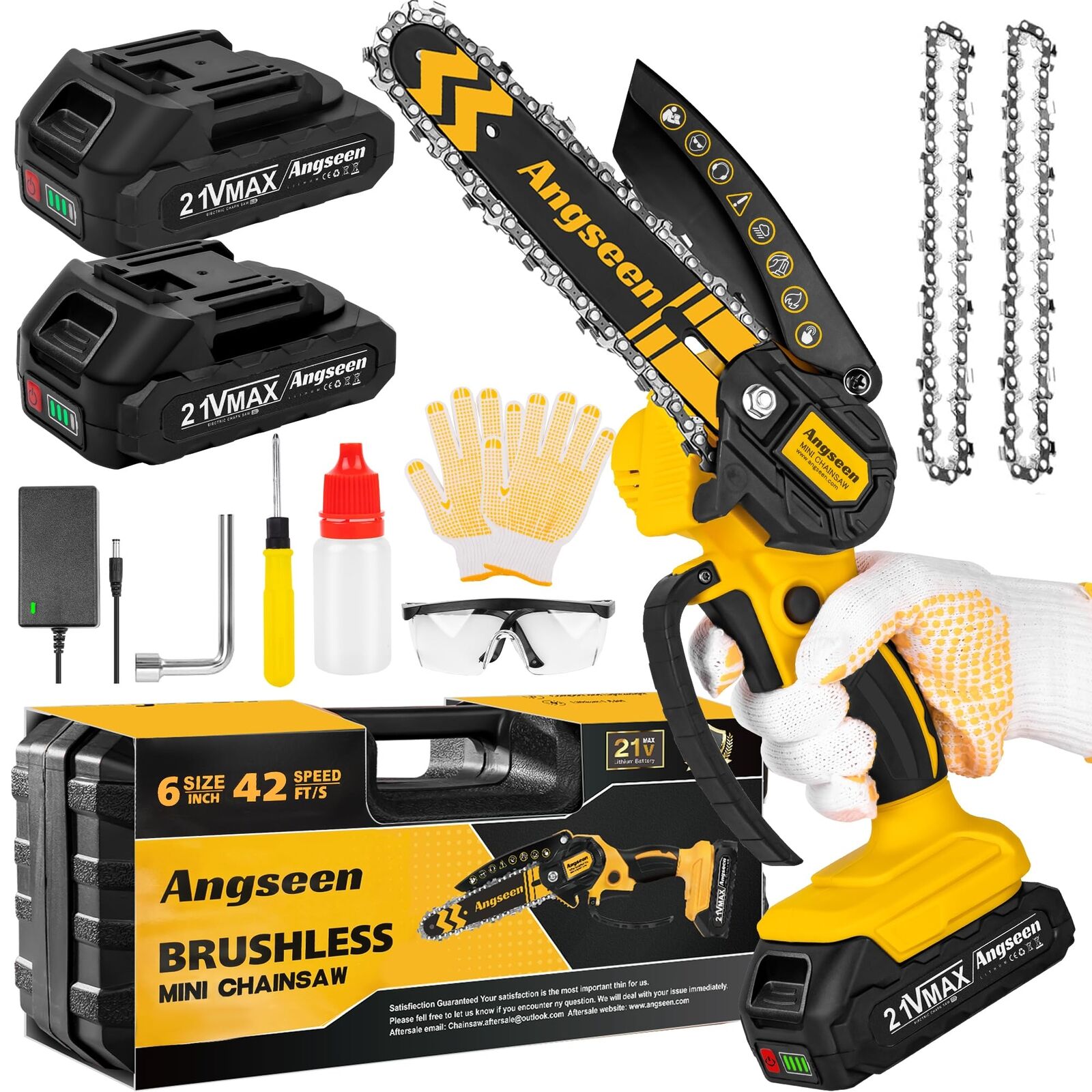 Brushless Mini Motosega a Batteria, Motosega Elettrica a Batteria,6 Pollici Moto