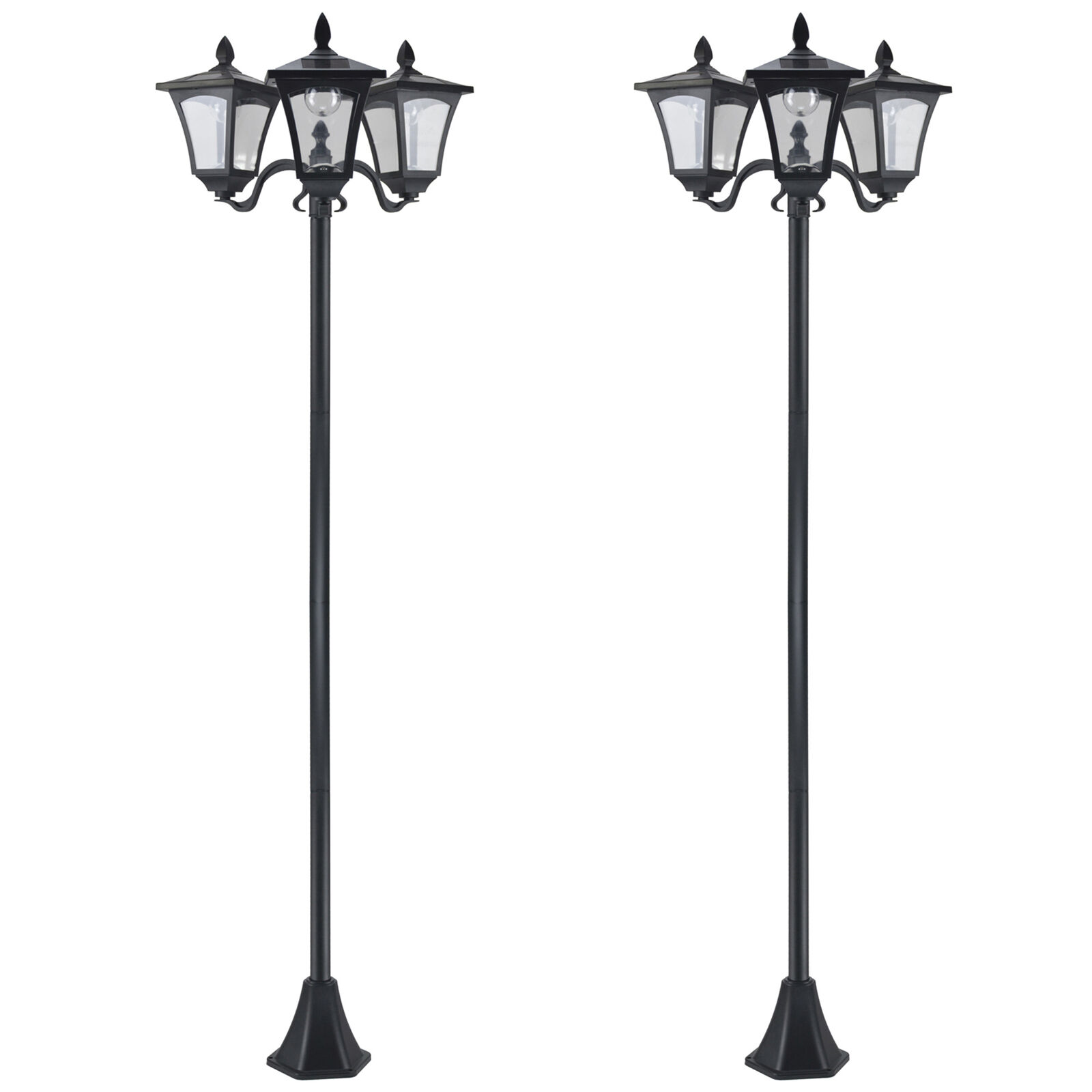 Outsunny Set 2 Lampioni Solari da Giardino a 3 Luci IP44 51.5x47x182.5cm Nero
