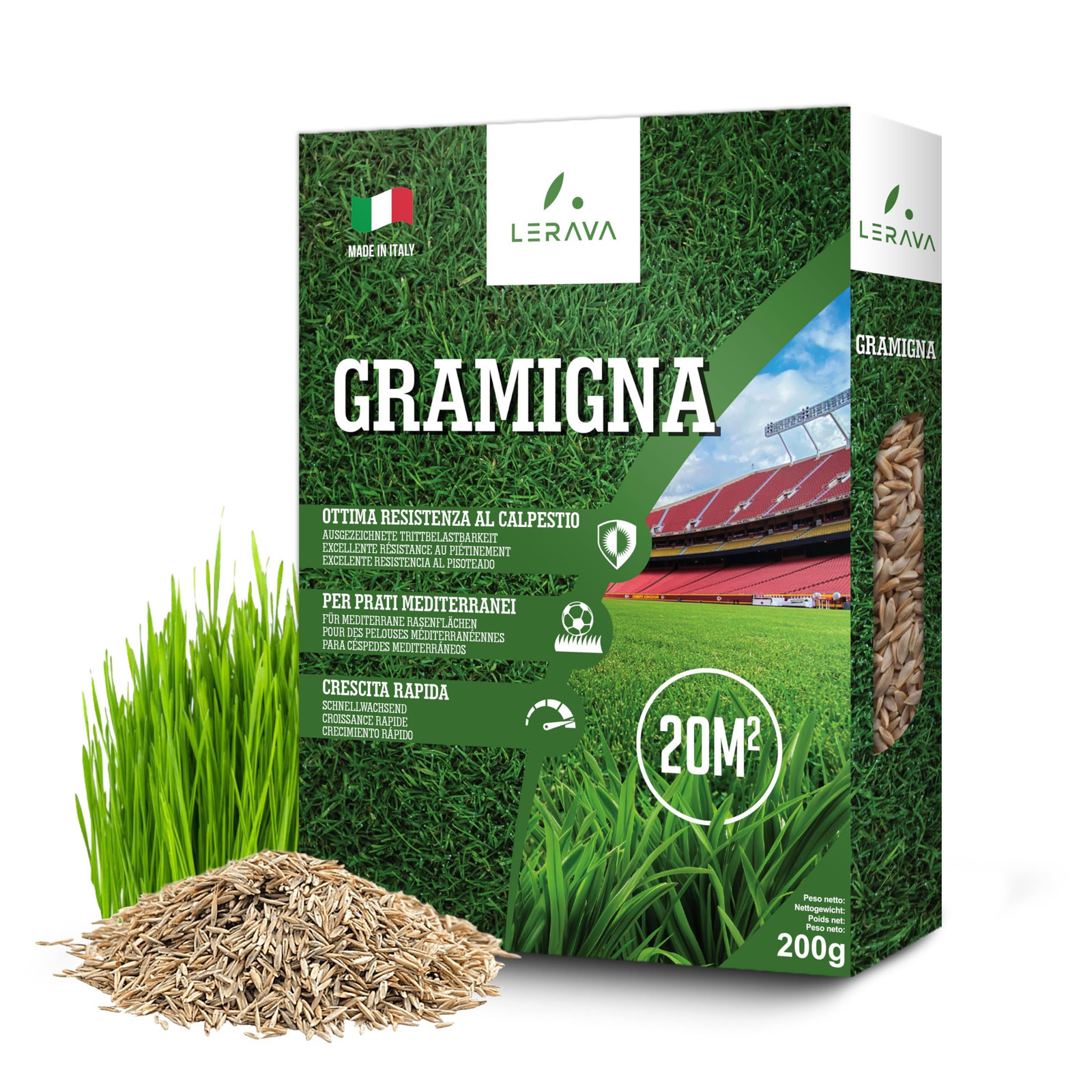 LERAVA® Semi Gramigna per Prato [Calpestabile] - 20m² - semi prato gramignone re