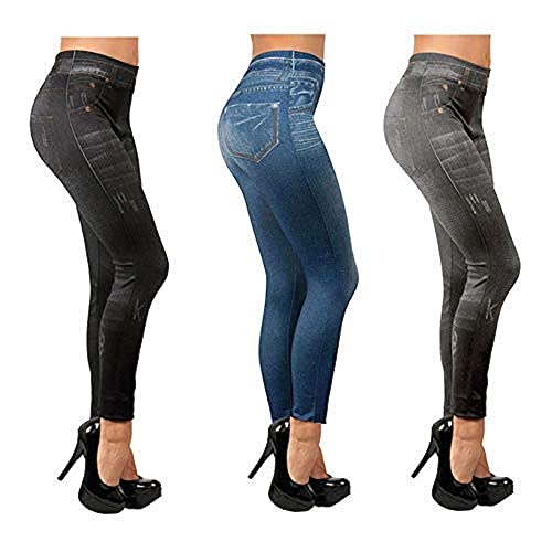 Shopiness Confezione Da 3 Slim Jeggings (1Nero, 1Grigio, 1Blu) (L-Xl)