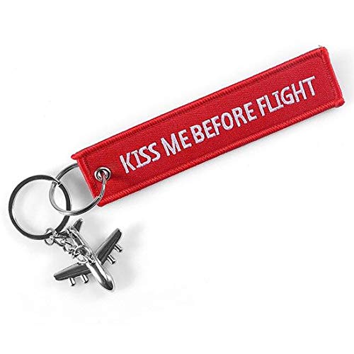 Donjordi Kiss Me Before Flight Portachiavi Con Piccolo Aereo – Ciondolo In Tessuto Per Tutti I Piloti, Assistenti Di Volo E Giramondo, Colore: Rosso,