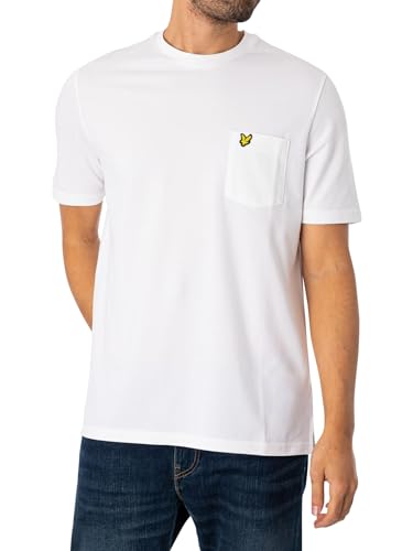 Lyle & Scott Uomo T-Shirt Comoda Con Tasche In Piqué Tinta Unita, White, M