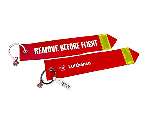 Remove Before Flight Ciondolo Lufthansa – Materiale Originale – Grande Formato, Colore: Rosso
