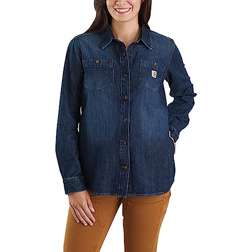 Carhartt Damen Lockere Passform, Langärmeliges Denim-Hemd, Zion L T-Shirt, Sion, L Donna