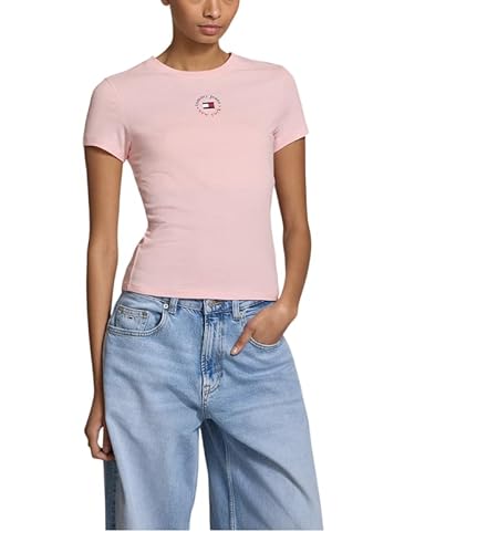 Tommy Jeans Tjw Slim Essential Logo 2 Tee Dw0Dw20316 Maglietta S/S, Pink (Precious Pink), S Donna