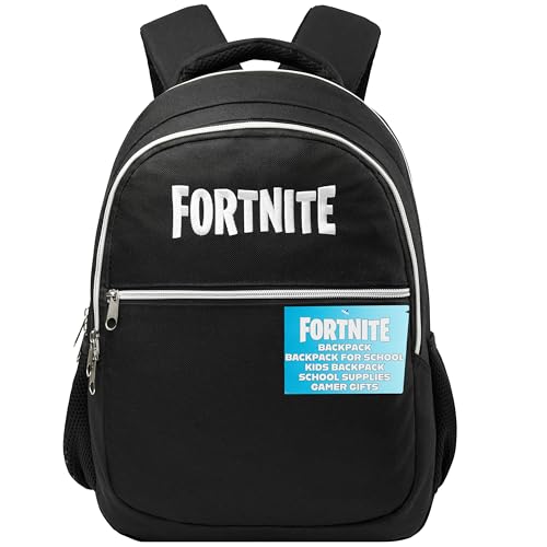Fortnite Zaino Bambino Ragazzi Scuola Zainetto Con Scomparti Con Cerniera Zainetti Per Viaggi Giorni Fuori Sport (Nero, 40X29X15.5Cm)