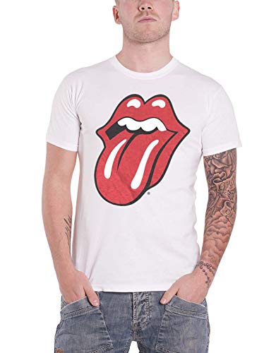 Rock Off The Rolling Stones Classic Tongue With Soft Hand Inks, Maglietta A Maniche Corte Uomo, Bianco (White), M