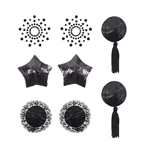 Eqlef Pasta Al Seno Pasta Autoadesiva Adesivi Con Copricapezzoli Con Paillette Con Nappa Lingerie Con Seno Petali Pastosi 4 Stili -Nero