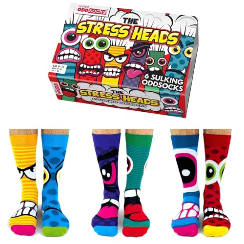 United Oddsocks Stress Heads - Box Of 6 Mens Oddsocks Uk 6-11, Eur 39-46