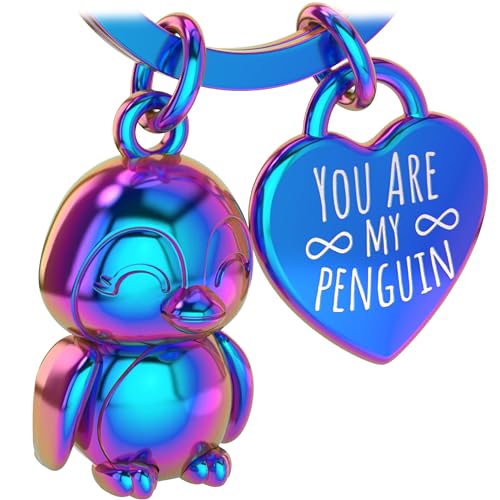 Lanolu Pinguino Portachiavi Partner Watschel, Regalo Pinguino, Portachiavi Coppia, Anniversario, Coppia Portafortuna, Ciondolo Con Incisione Du Bist M
