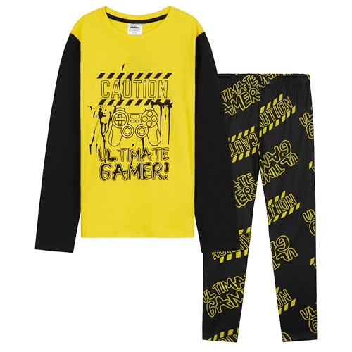 Citycomfort Pigiama Ragazzo, Comoda Manica Lunga Abbigliamento Da Casa Set (Nero/Giallo, 11-12 Anni)