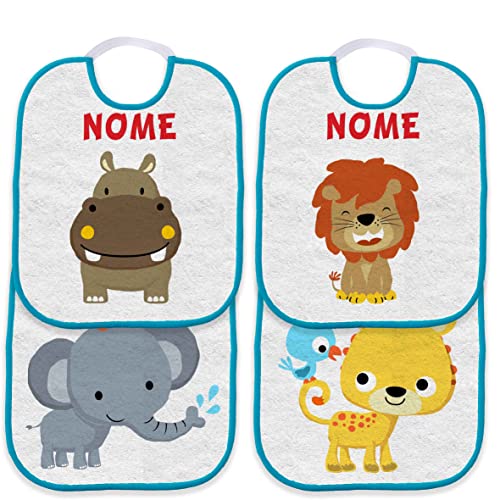Csm Informatica Set 4 Bavetta Bavaglino Asilo Personalizzabile Con Nome Animali Azzurro Spugna Qualita' Certificata Oeko-Tex Standard 100 ® Classe 1 P