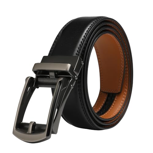 Vrlegend Cintura Uomo Pelle Elegante Cinture Per Abiti Business Lavoro Regolabile Lunghezza Con Fibbia Automatica,Idea Regalo (120Cm, Nero)