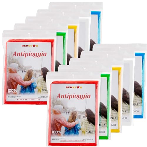 Redstar Poncho Antipioggia Impermeabile Per Adulti Poncho Impermeabile Usa E Getta Per La Pioggia Per Donne E Uomini – Mantella In Plastica Impermeabi