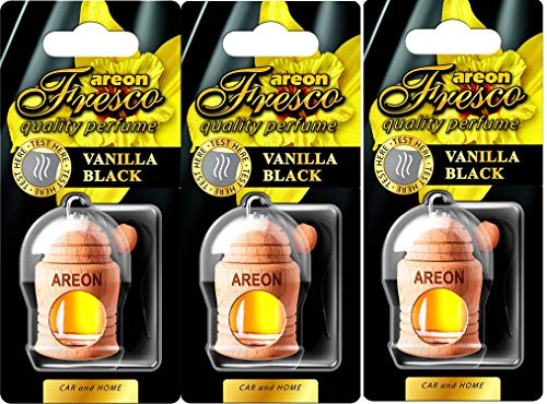 Areon Fresco Deodorante Auto Vaniglia Nera Dolce Da Appendere Specchietto Pendente Boccetta Legami 3D (Set X 3)