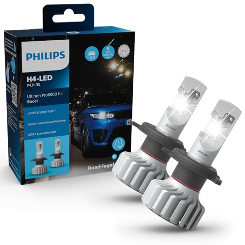Philips Automotive Lighting Ultinon Pro6000 Boost H4 Led Boost Lampada Led Omologata, 300% Più Luminosa, 5.800K, Set Di 2