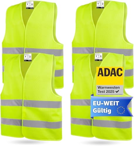 Ownwheel 4X Gilet Di Sicurezza Per Auto Iso20471-2024 E 2025: Giallo Neon - Gilet Di Sicurezza Riflettente Per Auto E Camion - Gilet Di Emergenza E Gu