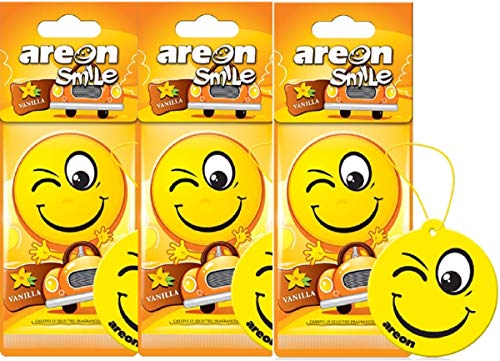 Areon Smile Deodorante Auto Vaniglia Dolce Da Appendere Specchietto Retrovisore Divertenti Set 3